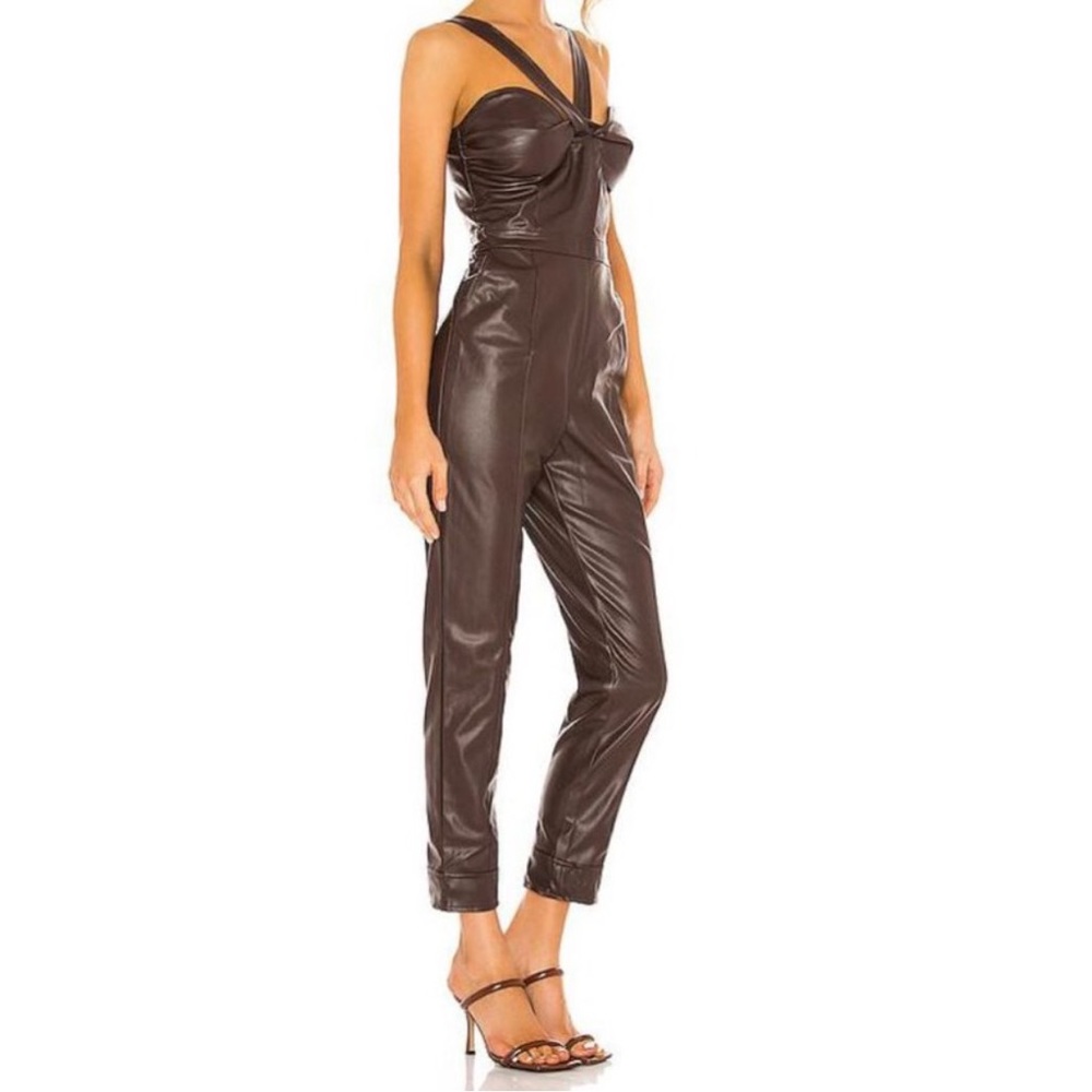 Kendall & Kylie Vegan Leather Chocolate Jumpsuit - Size Small